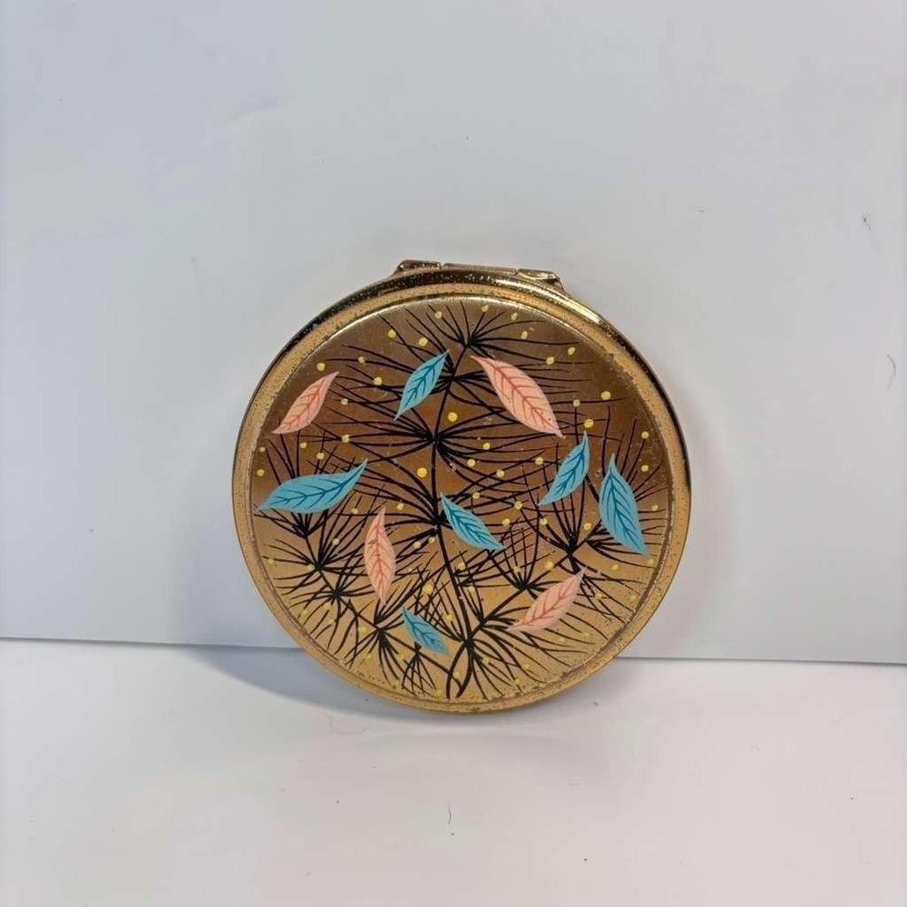 Vintage Stratton Of‎ England MCM Compact Make Up Mirror Feathers Design 3" Round
